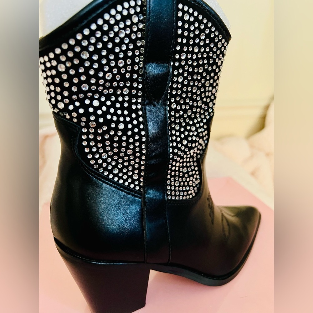 NIB Dolls Kill Cowgirl Ways Western Boot Cassidy Denim Boot in Black w/ Crystals - Picture 4 of 16